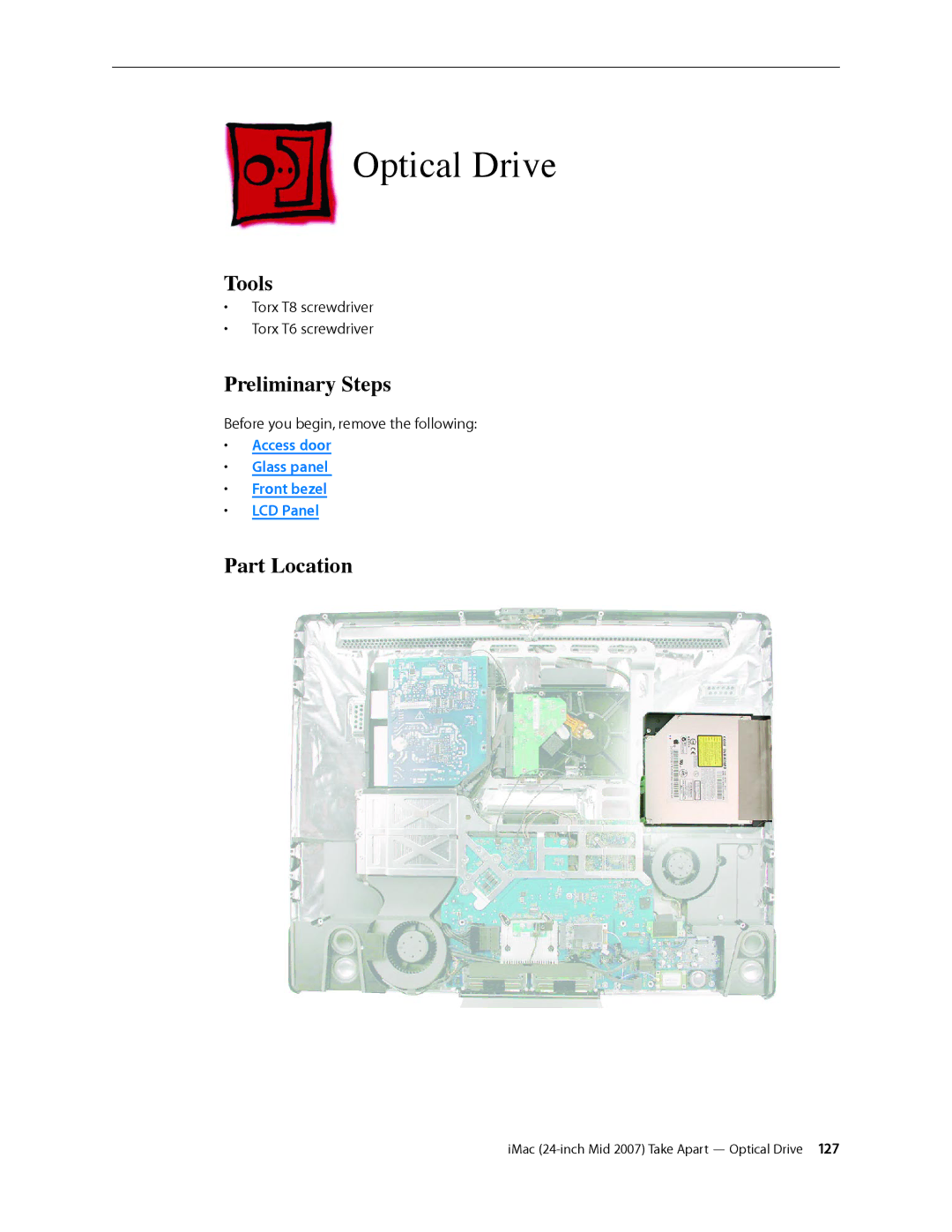 Apple 24-inch mid 2007 manual Optical Drive, Tools 