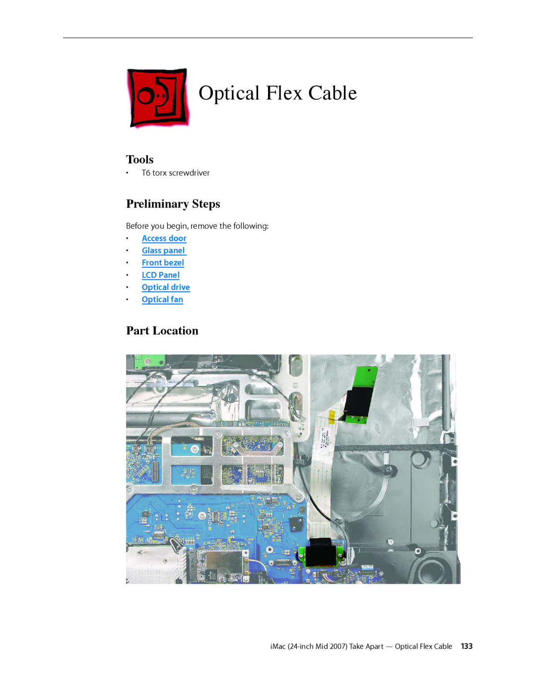 Apple 24-inch mid 2007 manual Optical Flex Cable, Tools 