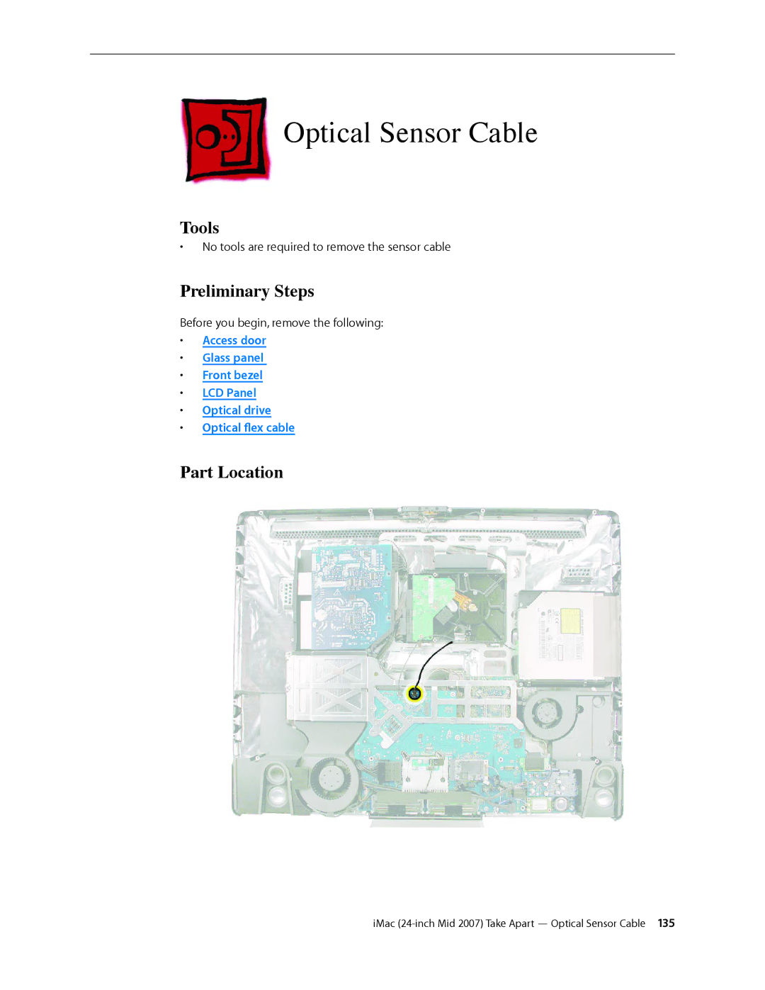 Apple 24-inch mid 2007 manual Optical Sensor Cable 