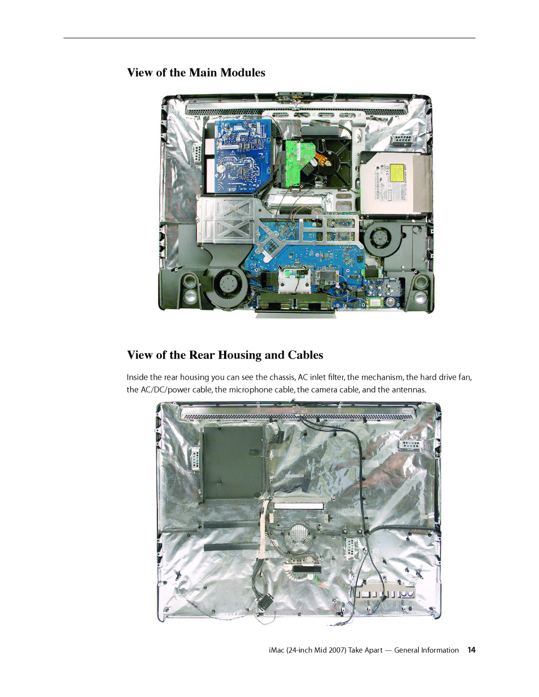 Apple 24-inch mid 2007 manual View of the Main Modules View of the Rear Housing and Cables 