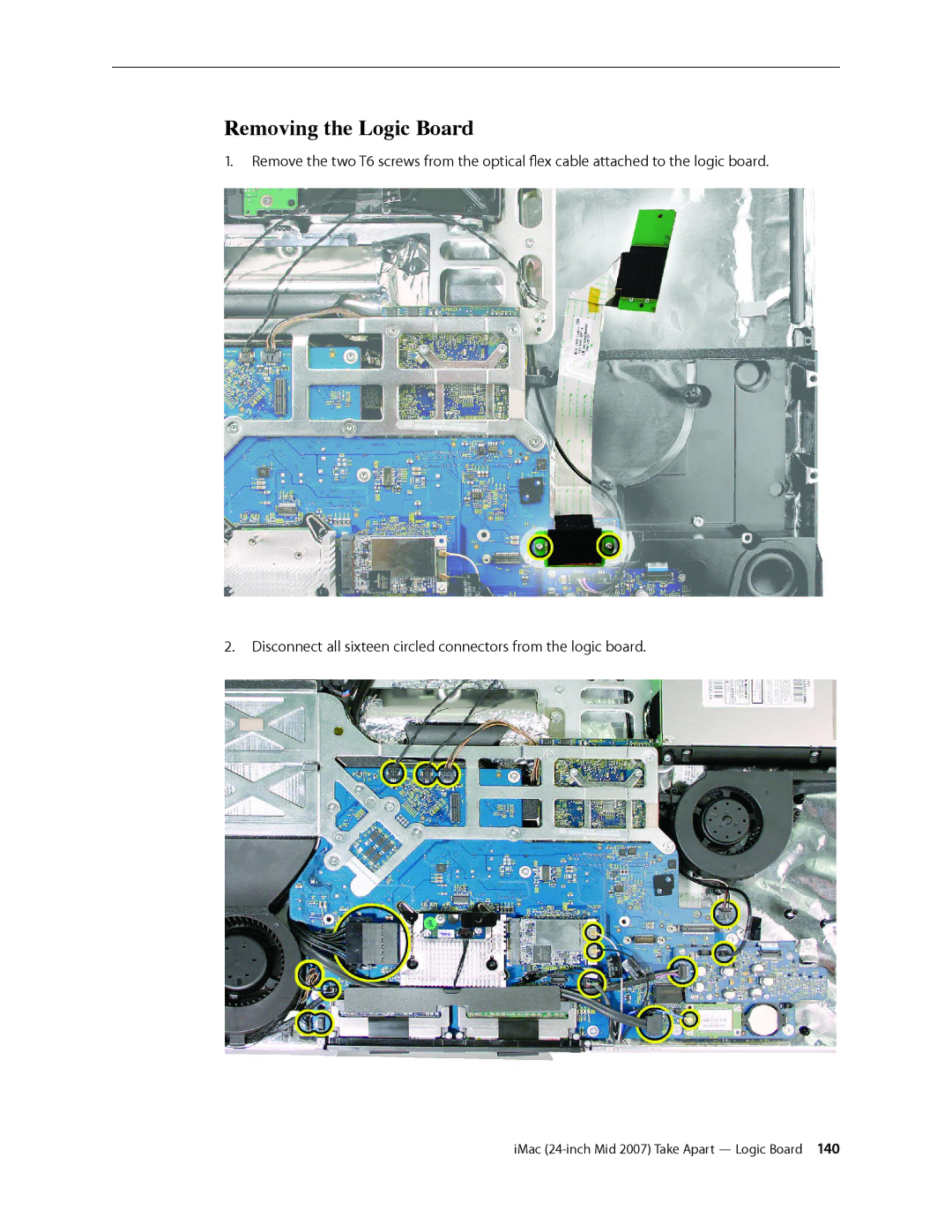 Apple 24-inch mid 2007 manual Removing the Logic Board 