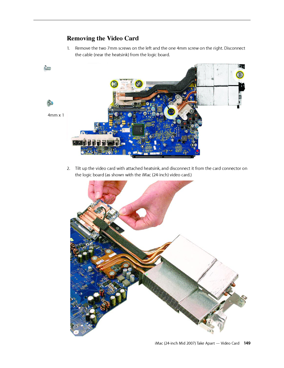 Apple 24-inch mid 2007 manual Removing the Video Card 