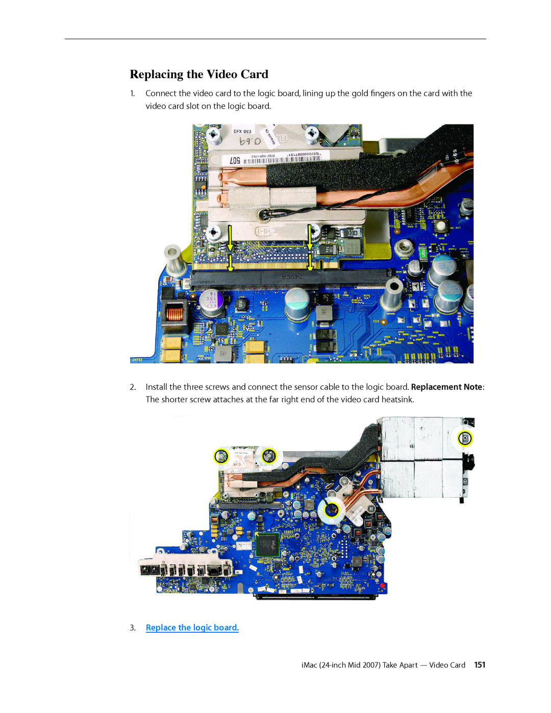 Apple 24-inch mid 2007 manual Replacing the Video Card 