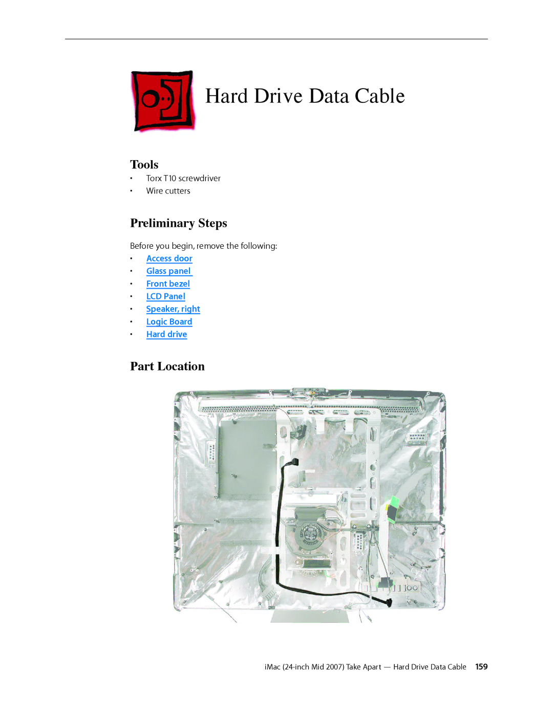 Apple 24-inch mid 2007 manual Hard Drive Data Cable, Tools 