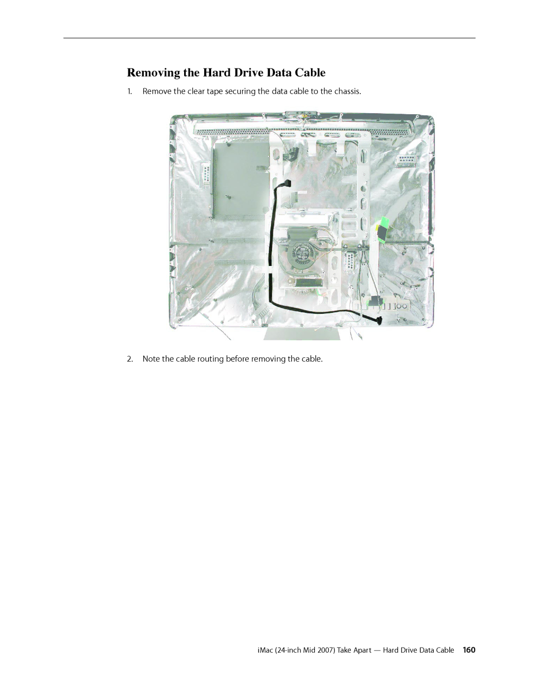 Apple 24-inch mid 2007 manual Removing the Hard Drive Data Cable 