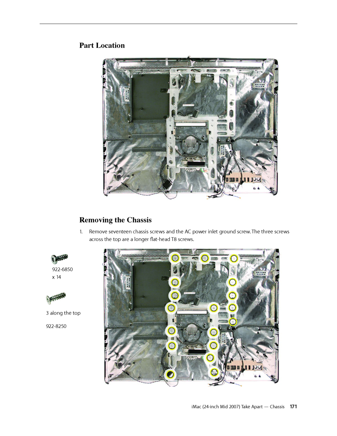 Apple 24-inch mid 2007 manual Part Location Removing the Chassis 