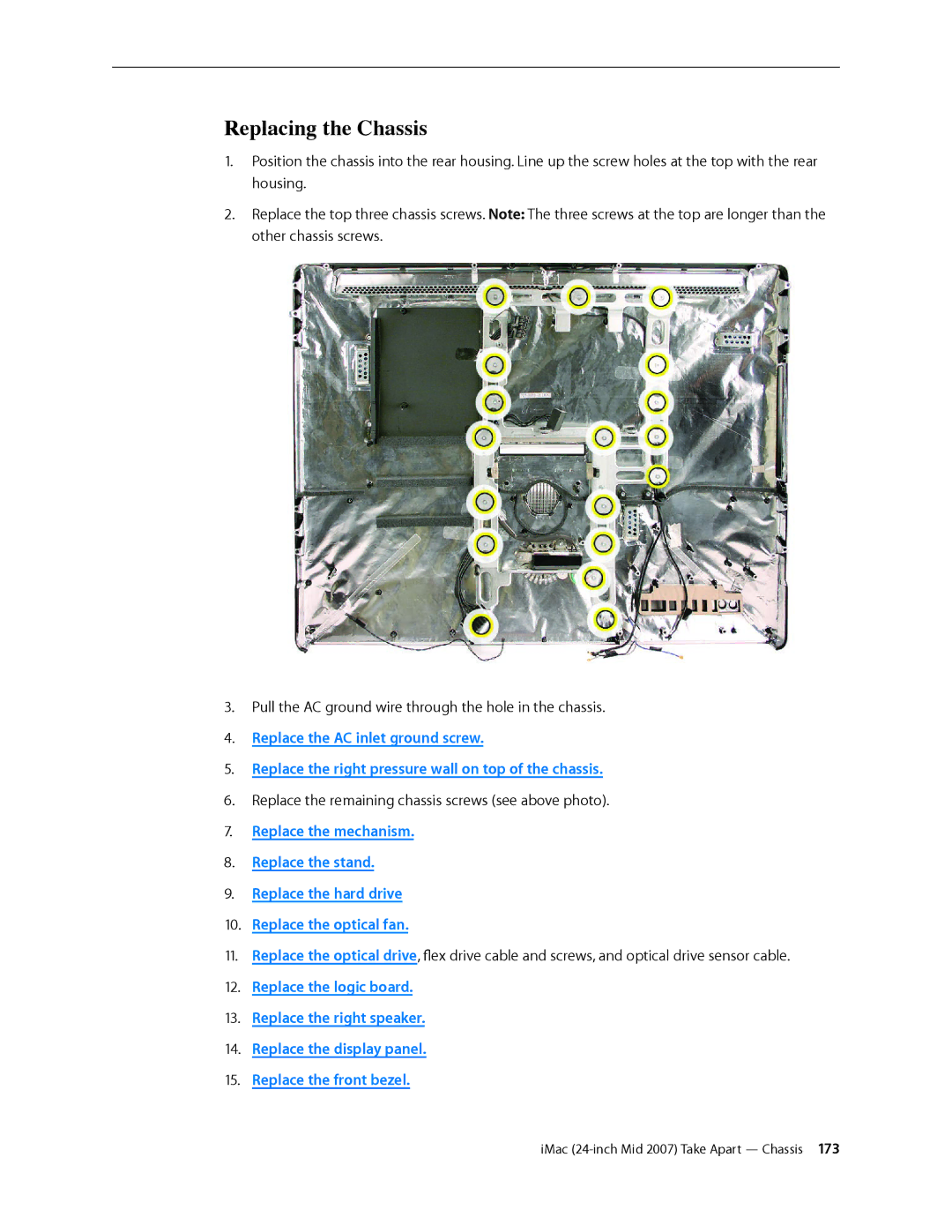 Apple 24-inch mid 2007 manual Replacing the Chassis 