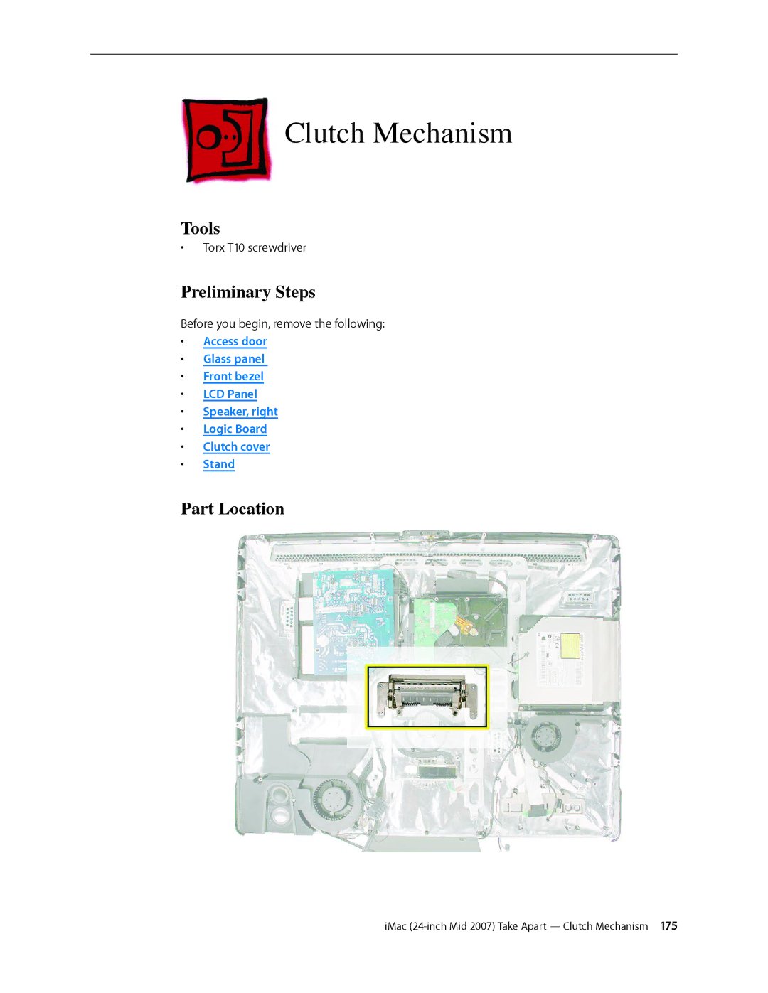 Apple 24-inch mid 2007 manual Clutch Mechanism, Tools 