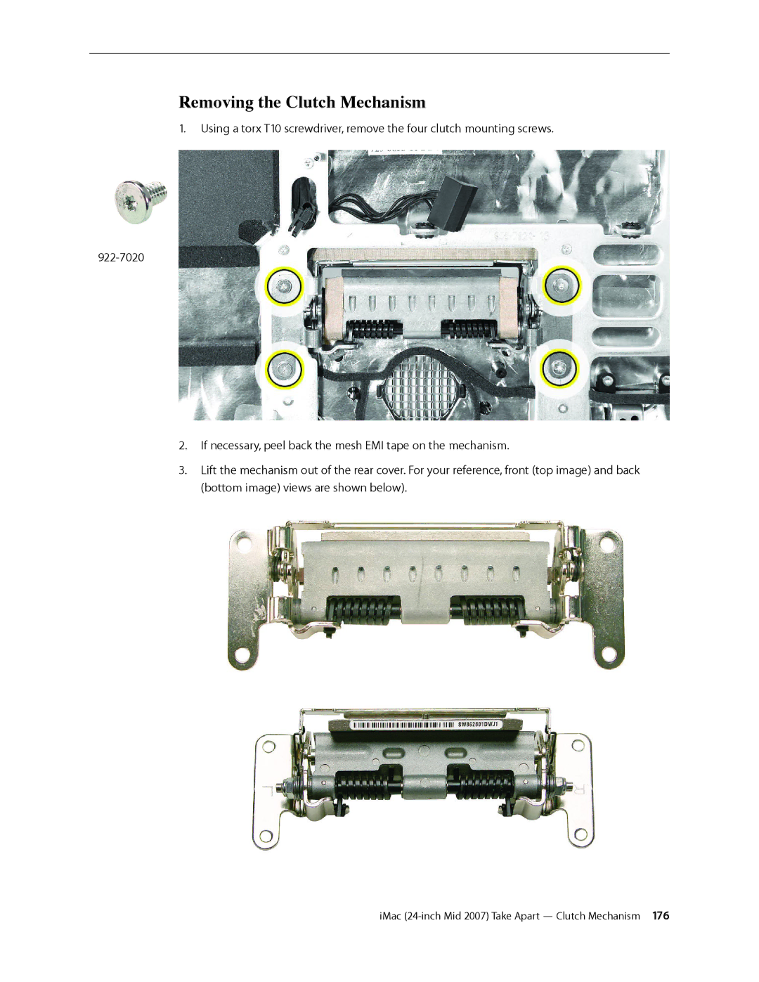 Apple 24-inch mid 2007 manual Removing the Clutch Mechanism 