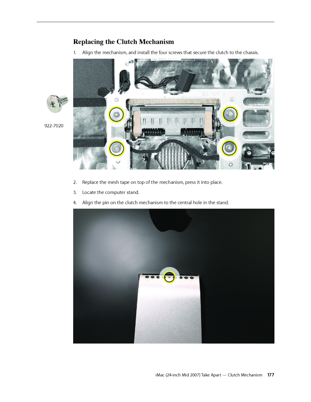 Apple 24-inch mid 2007 manual Replacing the Clutch Mechanism 