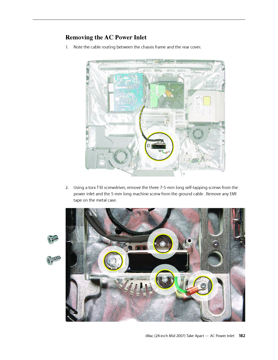 Apple 24-inch mid 2007 manual Removing the AC Power Inlet 