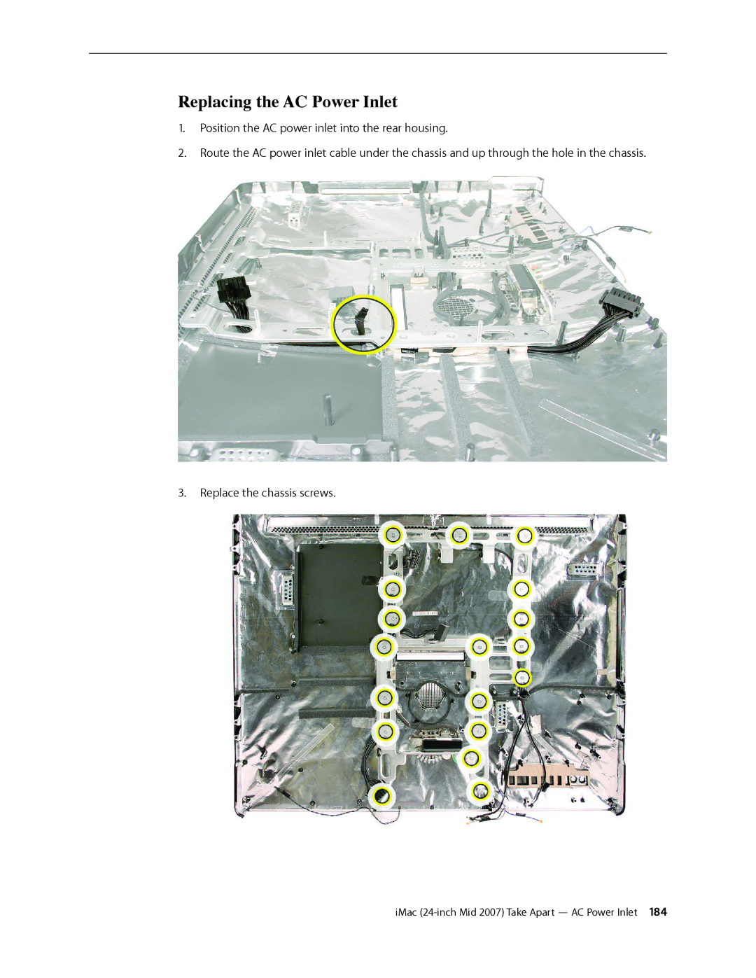 Apple 24-inch mid 2007 manual Replacing the AC Power Inlet 