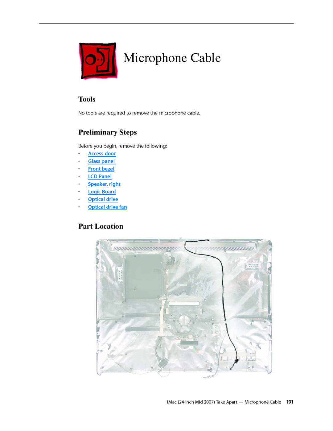 Apple 24-inch mid 2007 manual Microphone Cable, Tools 