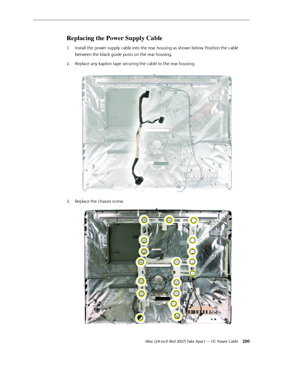 Apple 24-inch mid 2007 manual Replacing the Power Supply Cable 