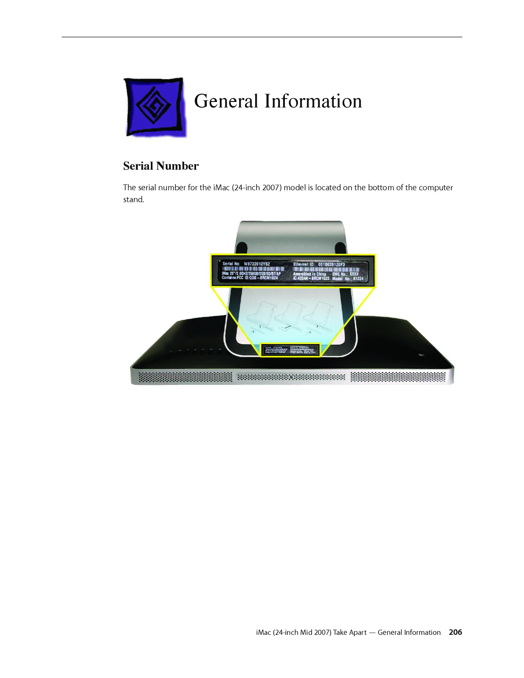 Apple 24-inch mid 2007 manual General Information, Serial Number 