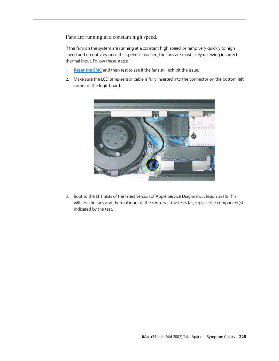 Apple 24-inch mid 2007 manual Fans are running at a constant high speed 