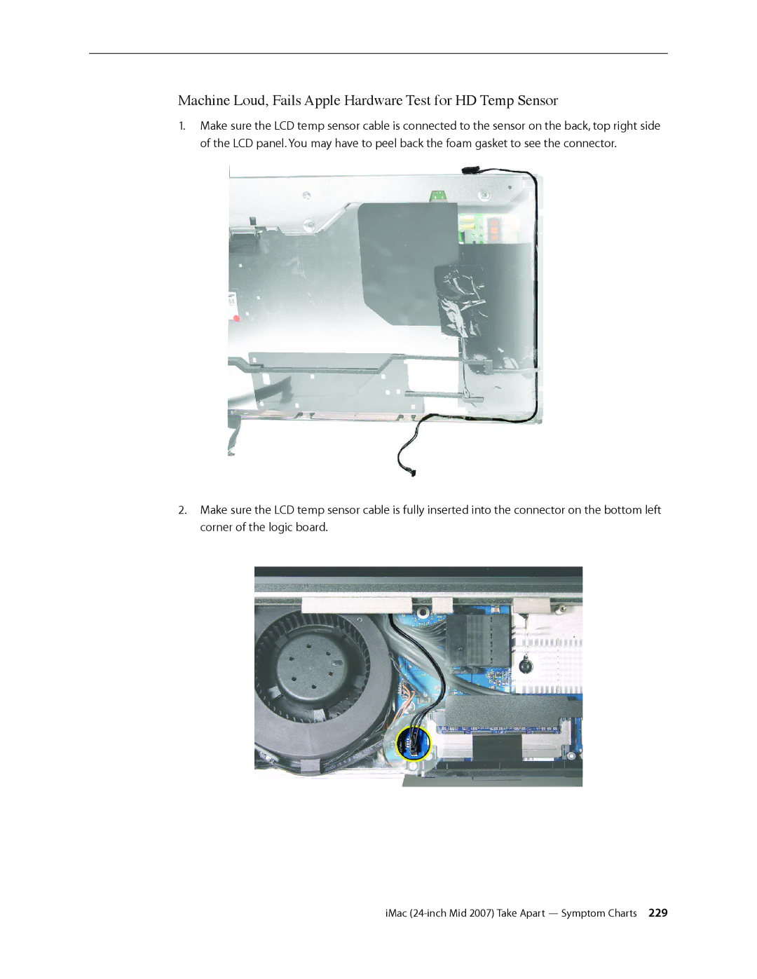 Apple 24-inch mid 2007 manual Machine Loud, Fails Apple Hardware Test for HD Temp Sensor 