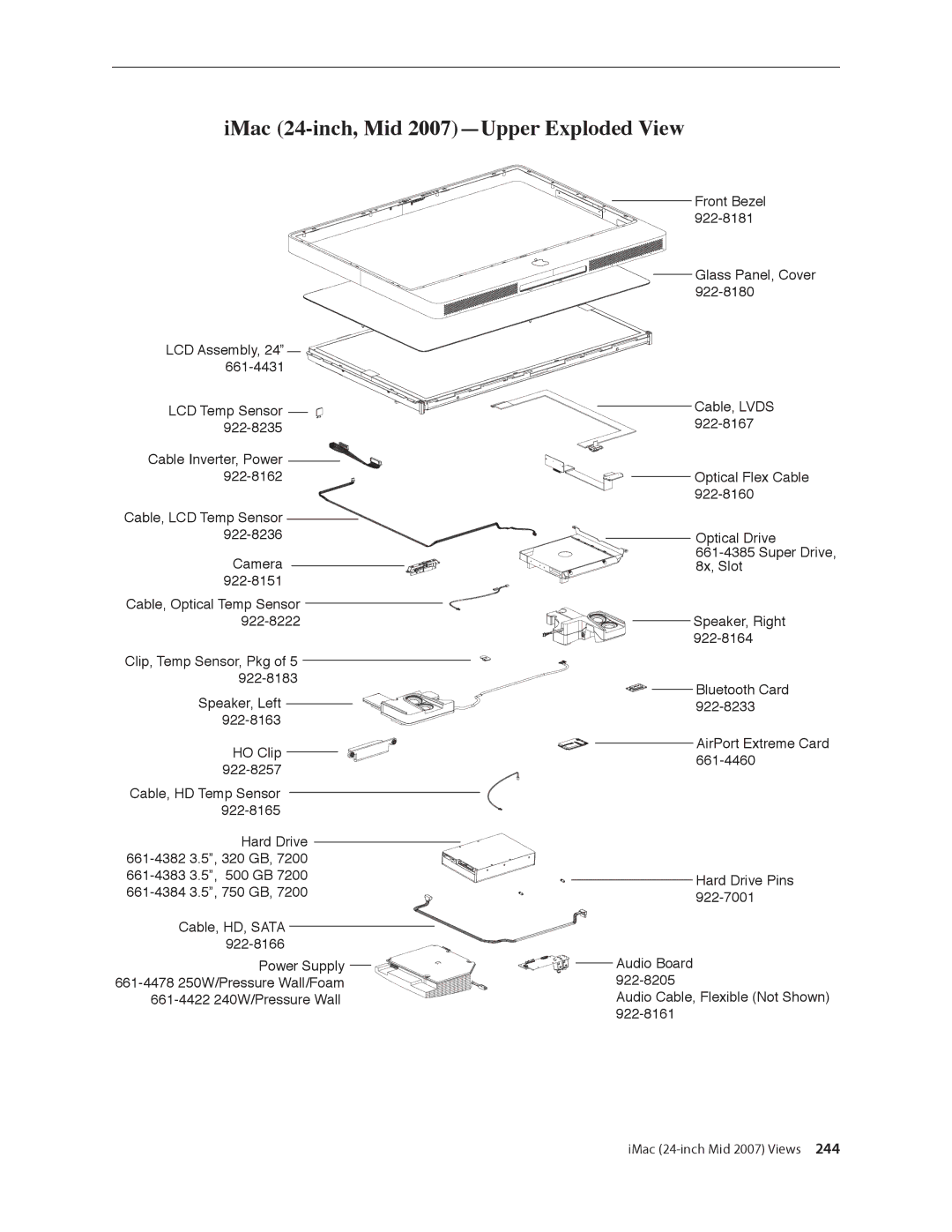 Apple 24-inch mid 2007 manual IMac 24-inch, Mid 2007-Upper Exploded View 