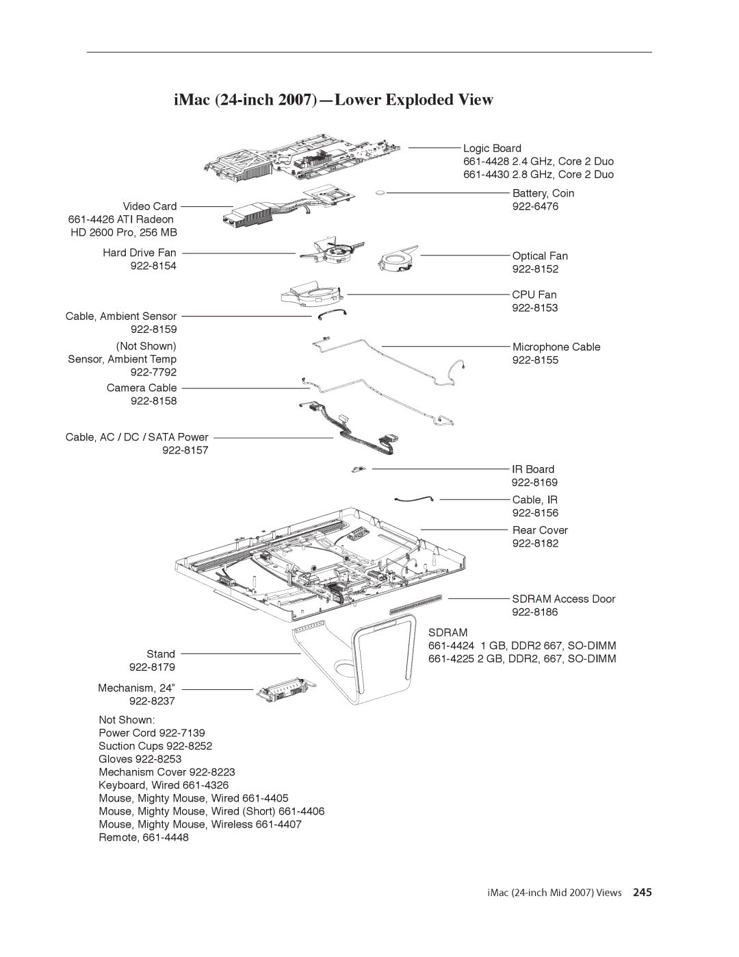 Apple 24-inch mid 2007 manual IMac 24-inch 2007-Lower Exploded View, Sdram 