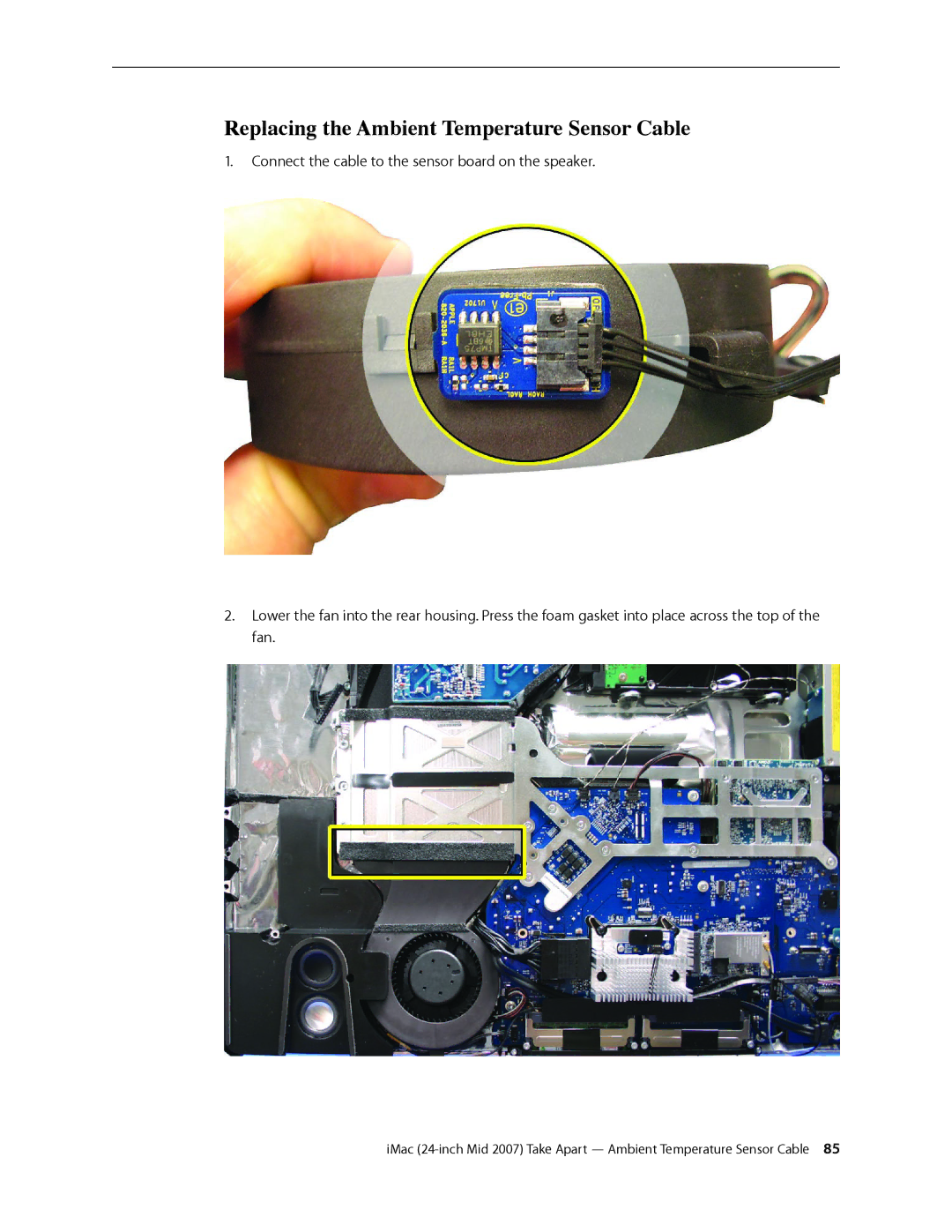 Apple 24-inch mid 2007 manual Replacing the Ambient Temperature Sensor Cable 