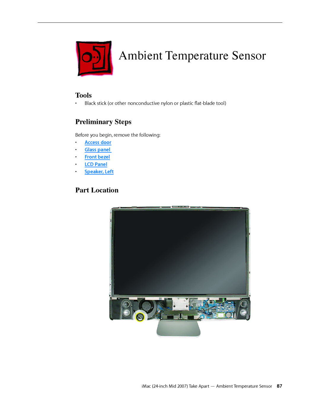 Apple 24-inch mid 2007 manual Ambient Temperature Sensor, Tools 