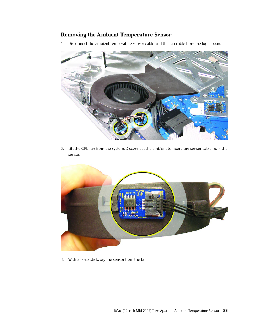 Apple 24-inch mid 2007 manual Removing the Ambient Temperature Sensor 