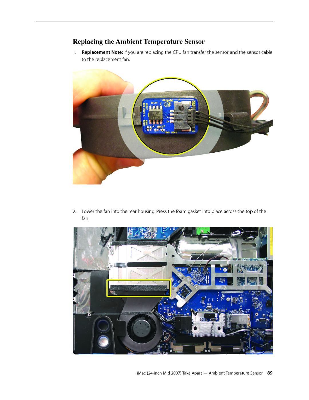 Apple 24-inch mid 2007 manual Replacing the Ambient Temperature Sensor 