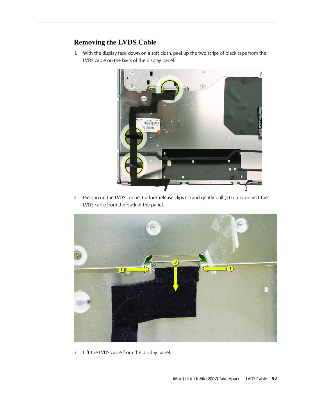 Apple 24-inch mid 2007 manual Removing the Lvds Cable 