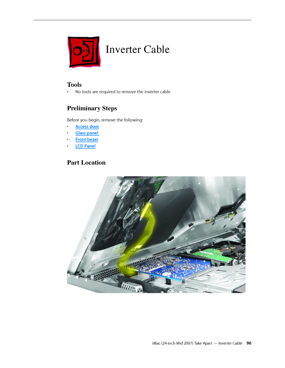 Apple 24-inch mid 2007 manual Inverter Cable, Tools 