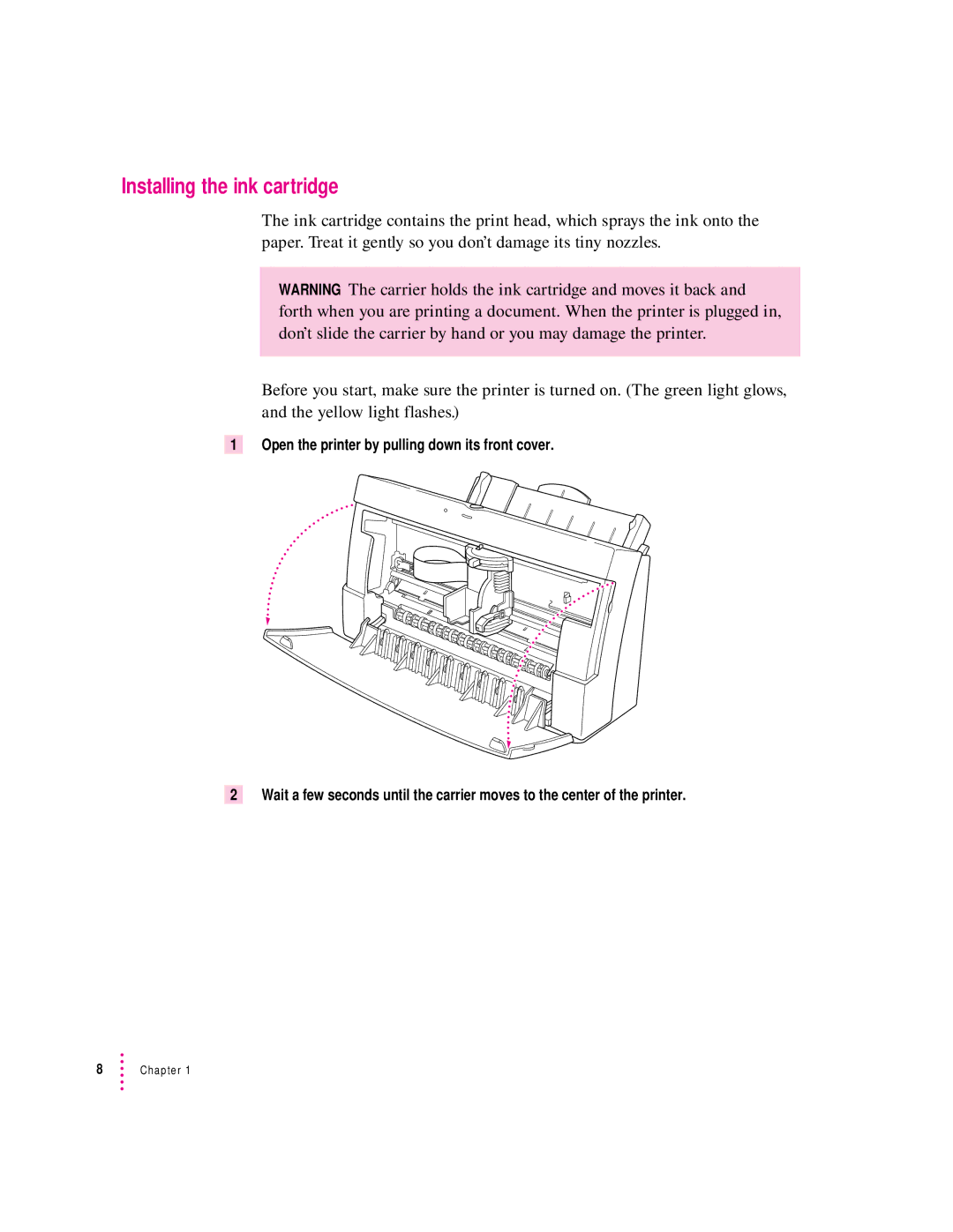 Apple 2400 manual Installing the ink cartridge 