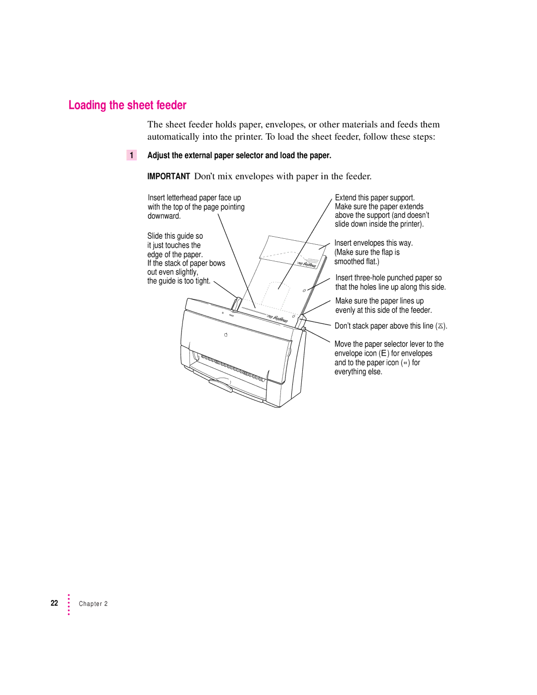 Apple 2400 manual Loading the sheet feeder, Guide is too tight 