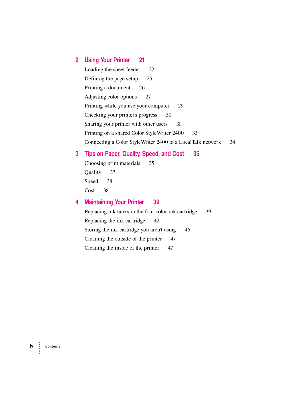 Apple 2400 manual Using Your Printer, Maintaining Your Printer 