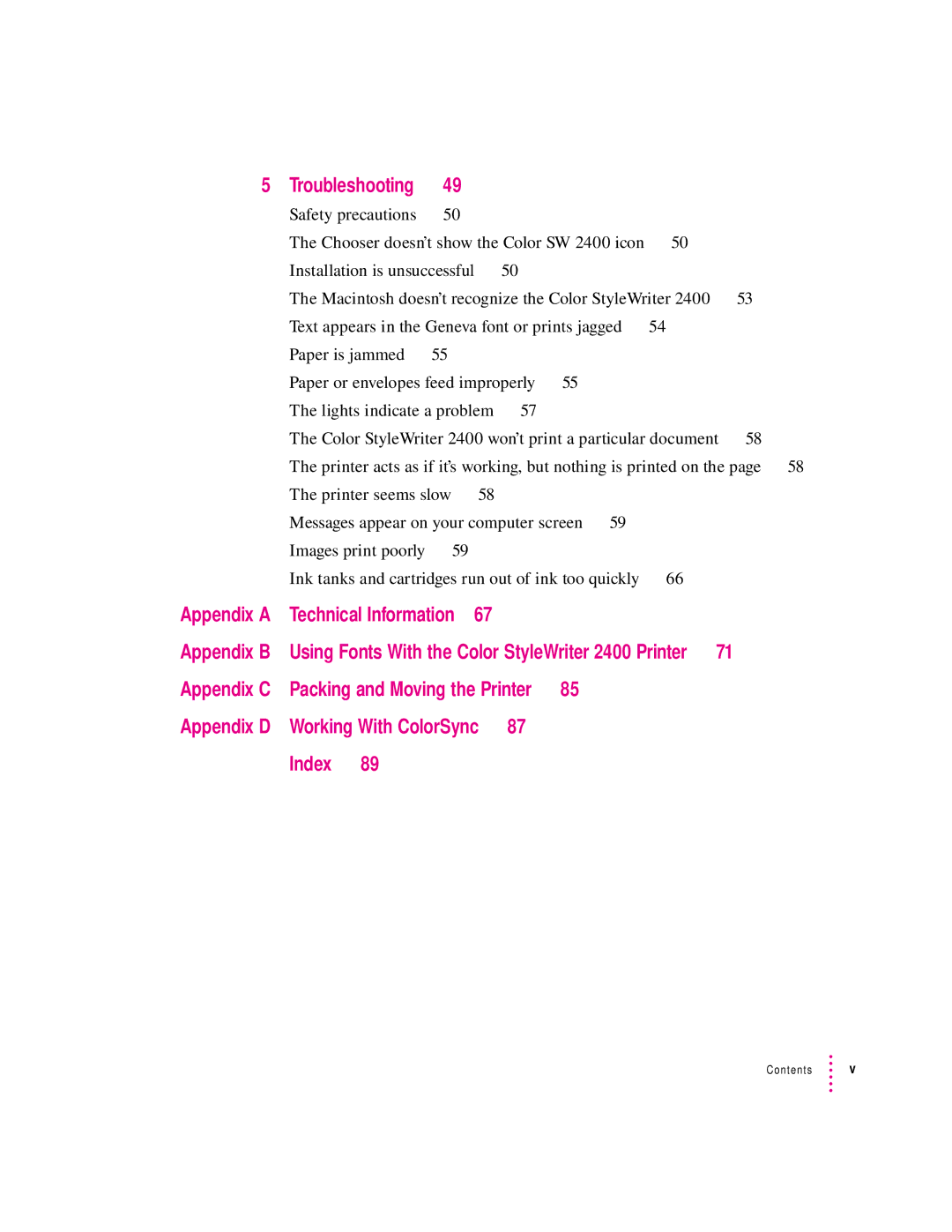 Apple 2400 manual Index, Troubleshooting 