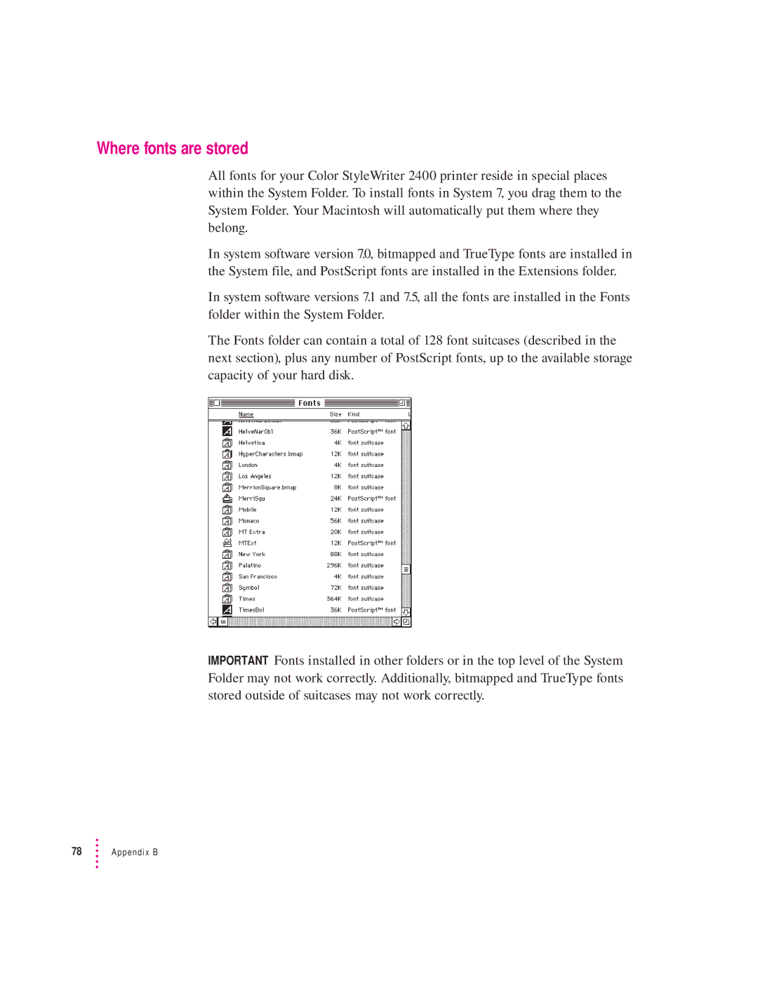 Apple 2400 manual Where fonts are stored 