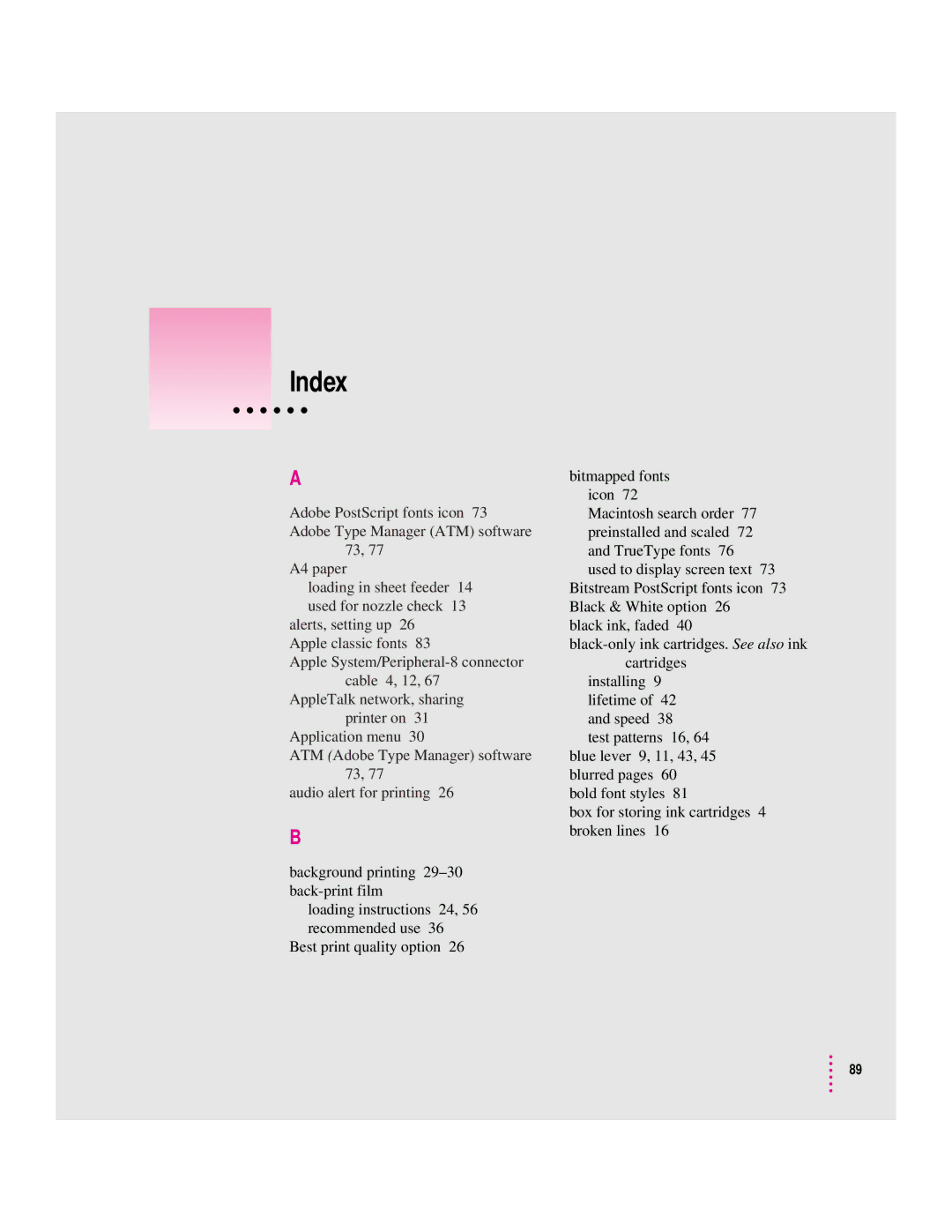 Apple 2400 manual Index 