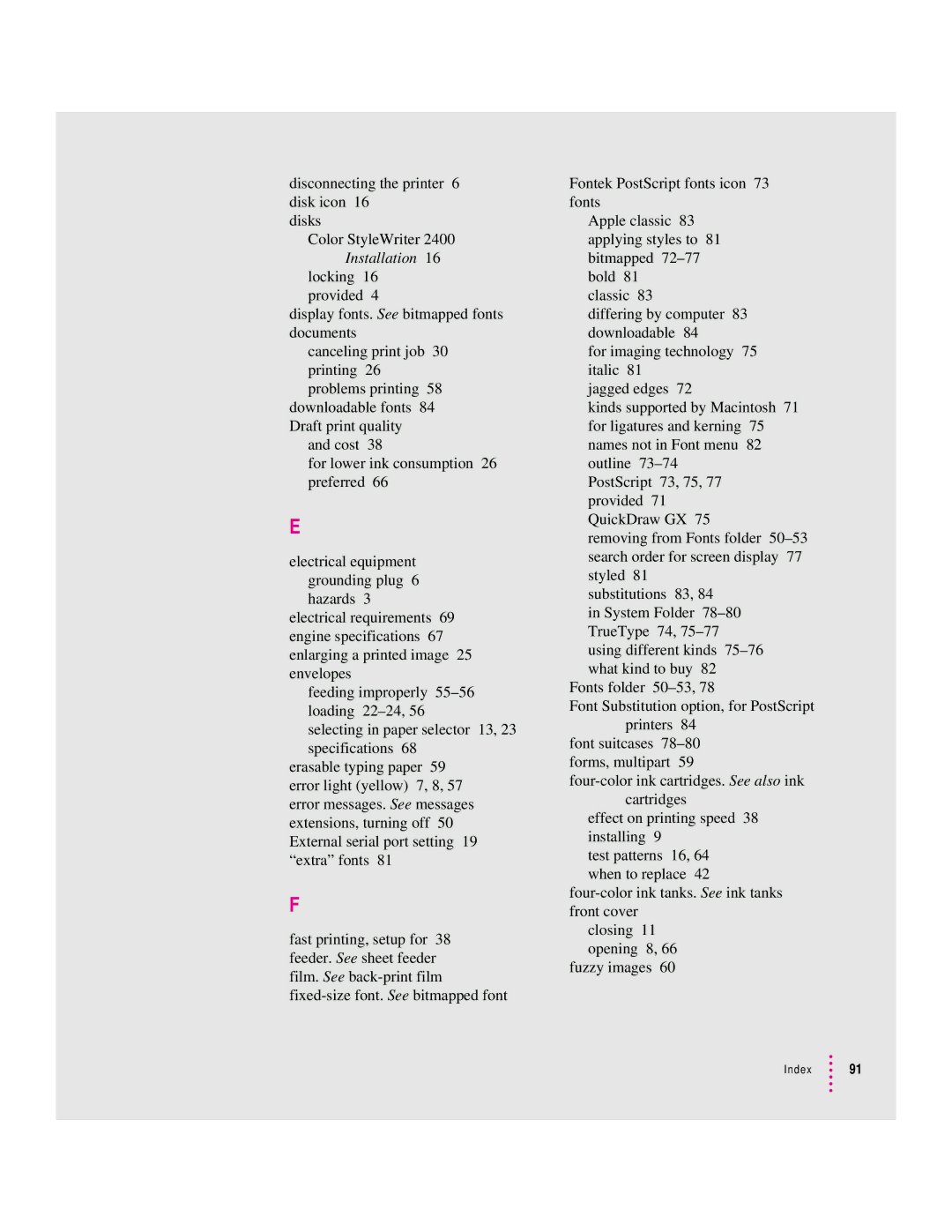 Apple 2400 manual Index 