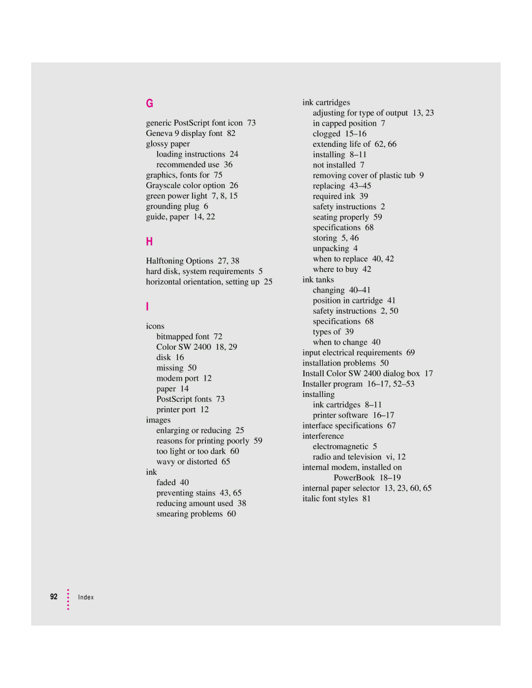 Apple 2400 manual Index 