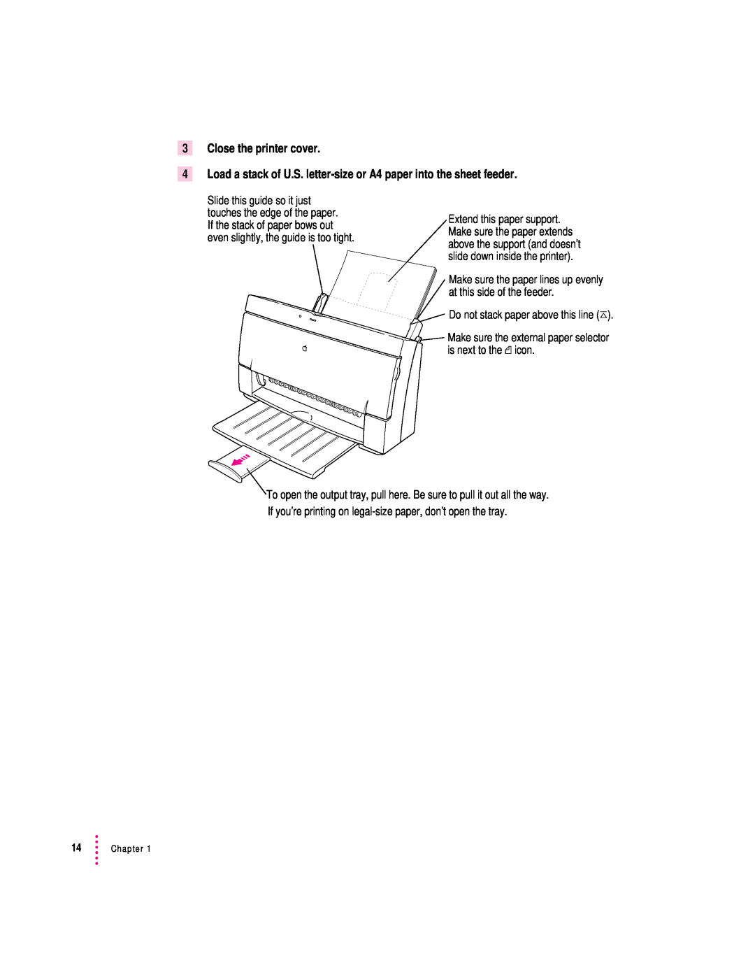 Apple 2400 manual Close the printer cover, Load a stack of U.S. letter-size or A4 paper into the sheet feeder 