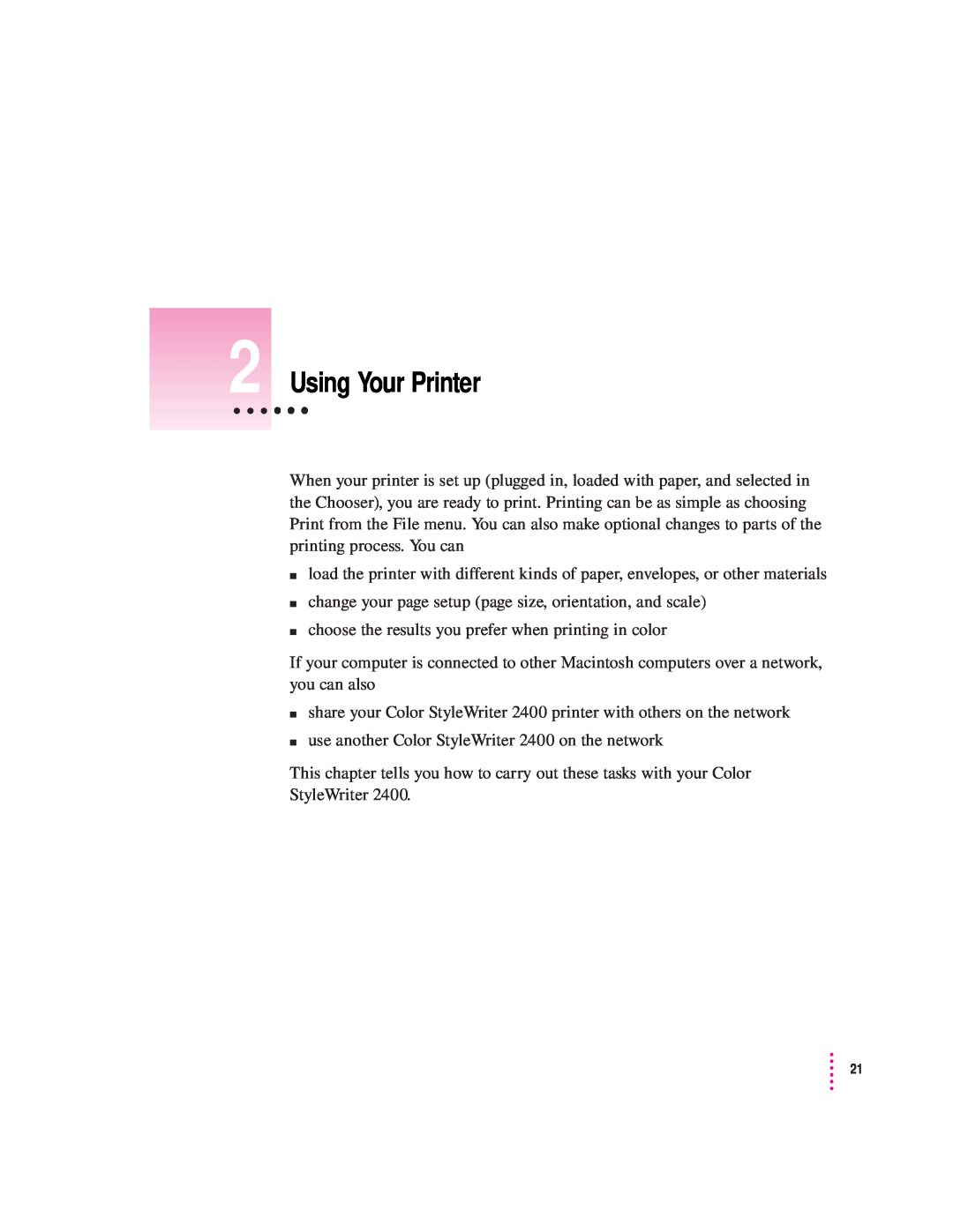 Apple 2400 manual Using Your Printer 