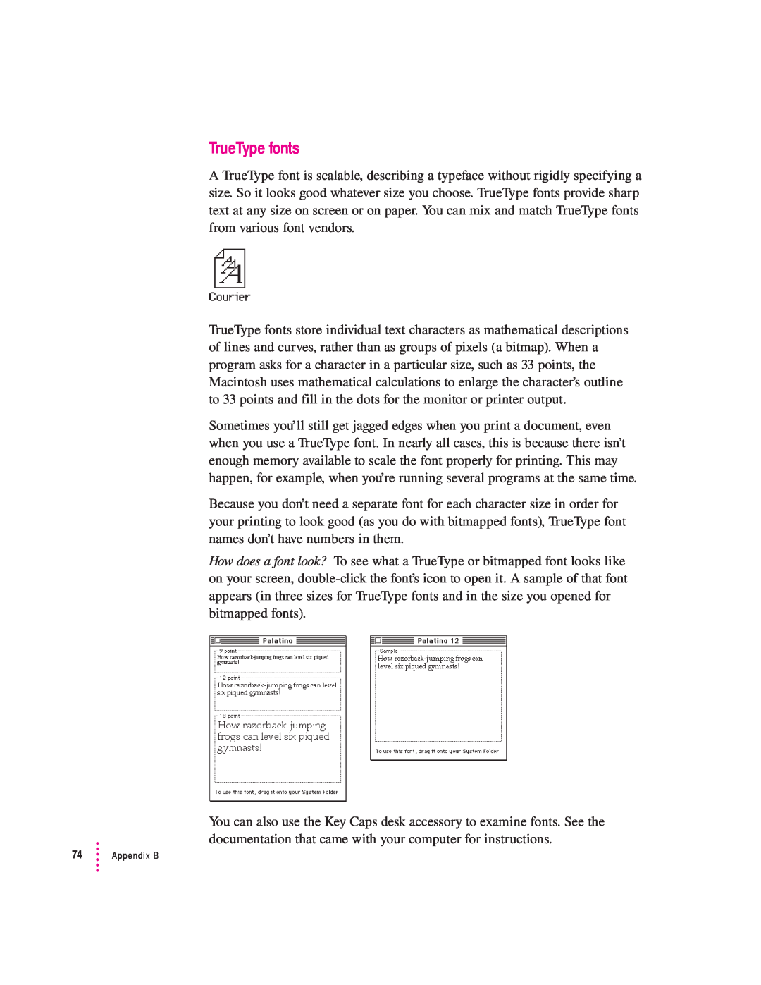 Apple 2400 manual TrueType fonts, Appendix B 