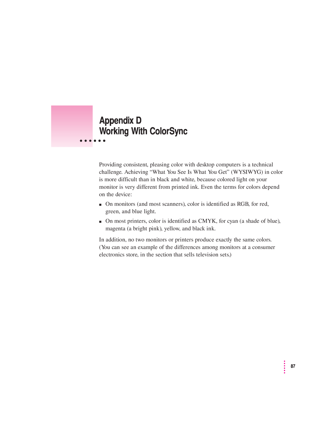 Apple 2400 manual Appendix D Working With ColorSync 