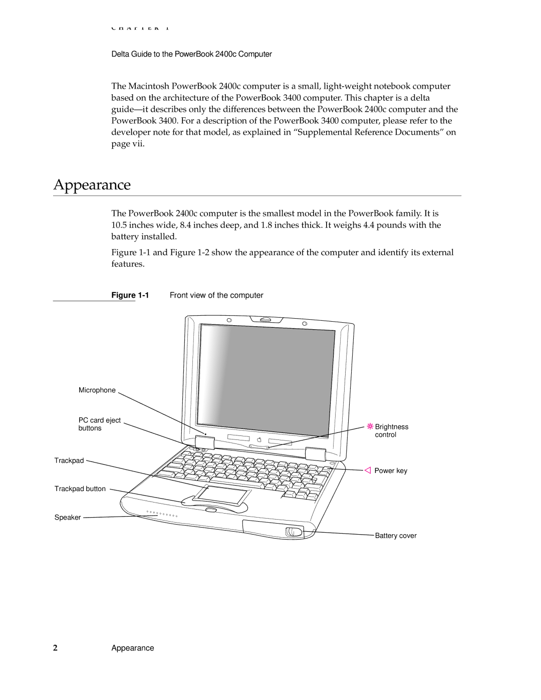 Apple 2400C manual Appearance, 1Front view of the computer 