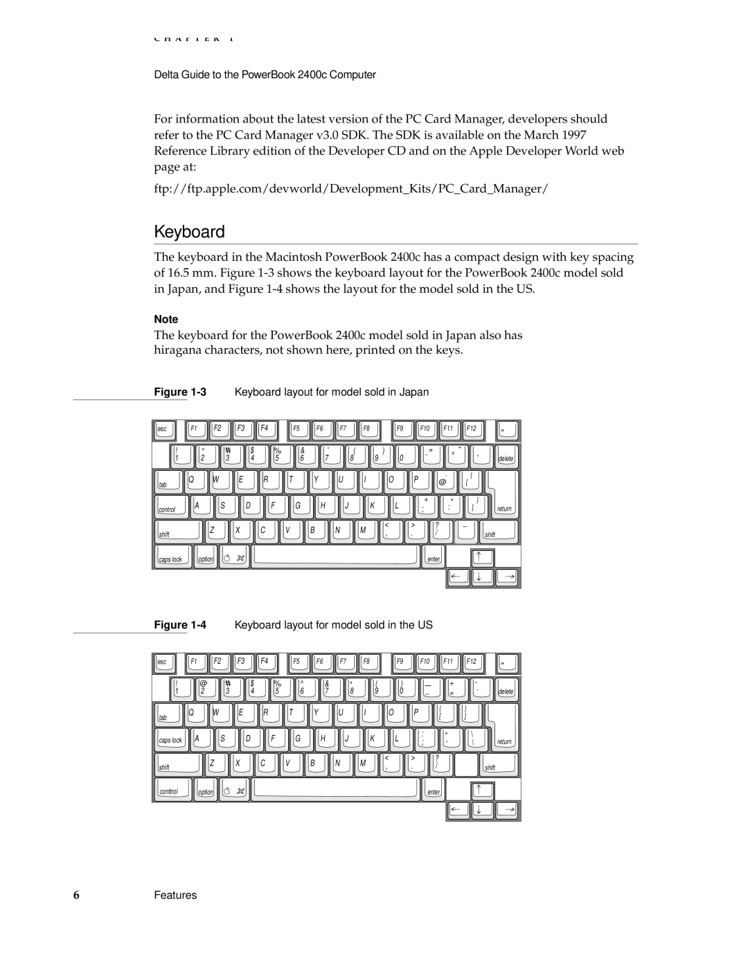 Apple 2400C manual 3Keyboard layout for model sold in Japan 