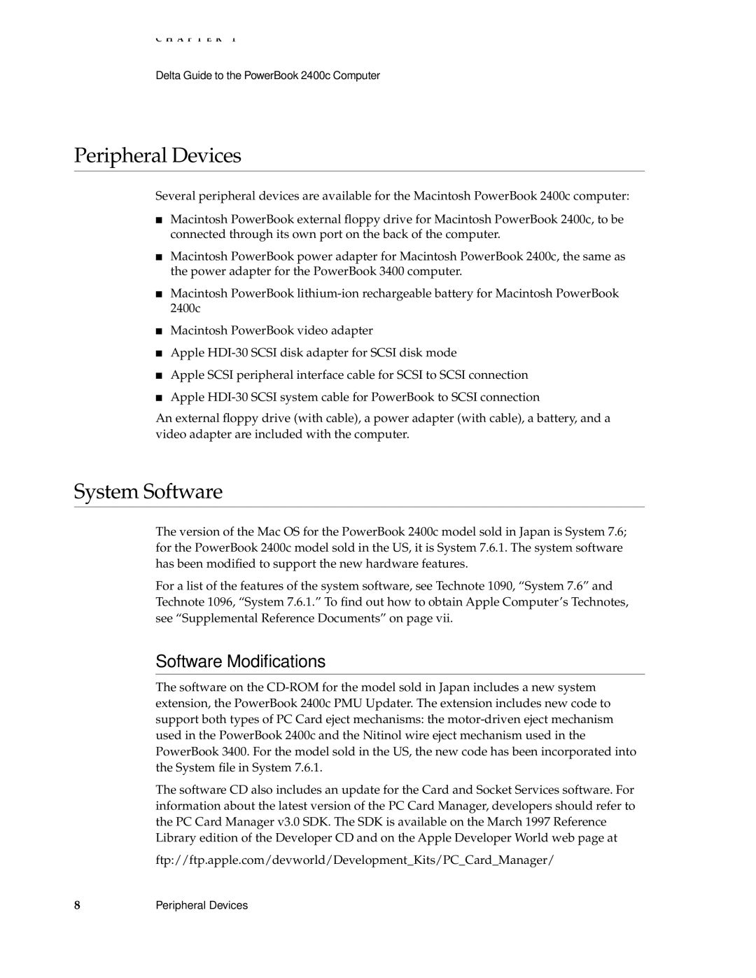 Apple 2400C manual Peripheral Devices, System Software, Software Modiﬁcations 