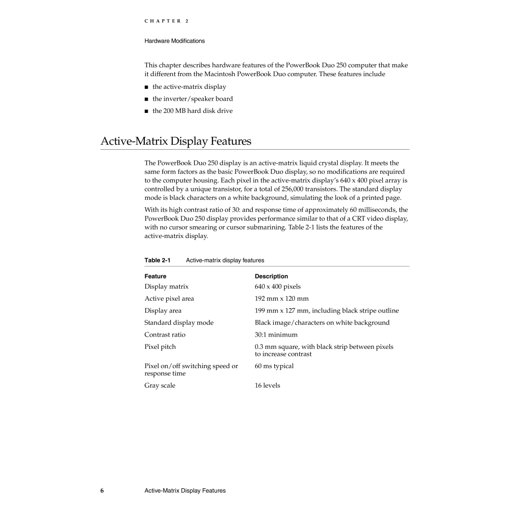 Apple 250 manual Active-Matrix Display Features 