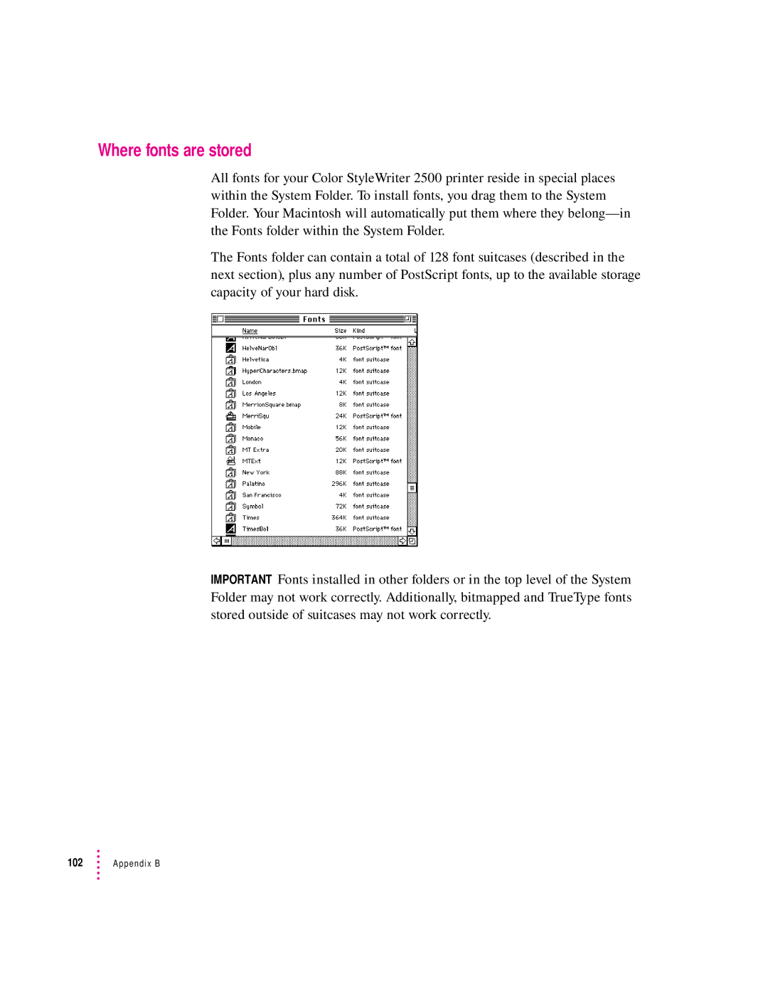 Apple 2500 manual Where fonts are stored 