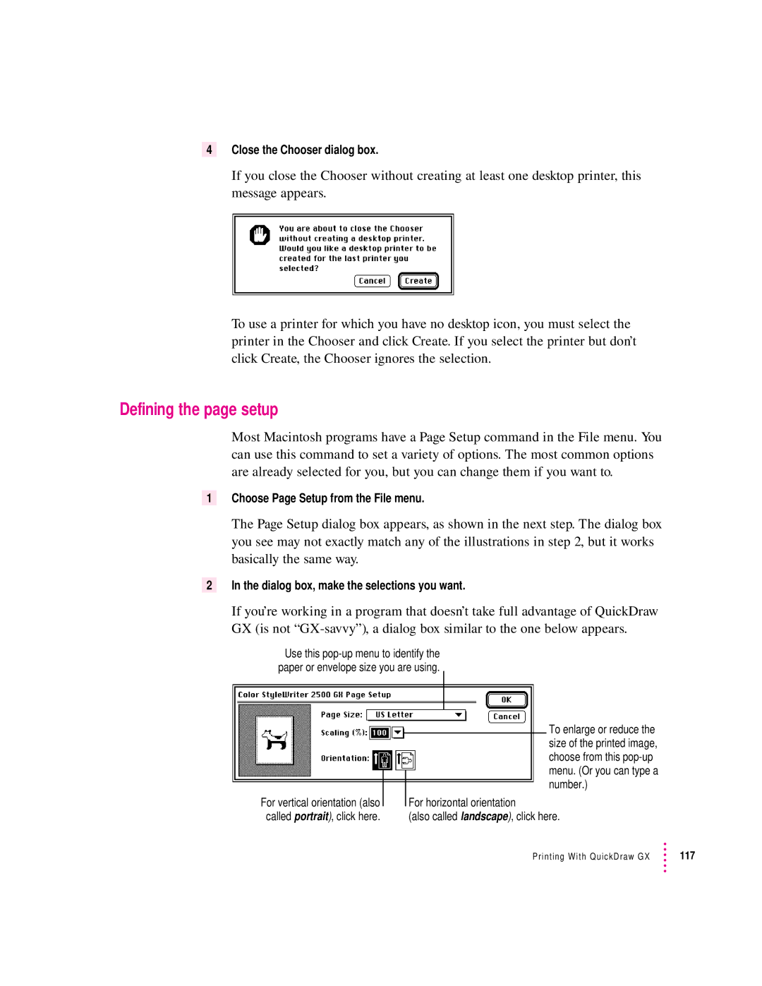 Apple 2500 manual Defining the page setup, Also called landscape , click here 