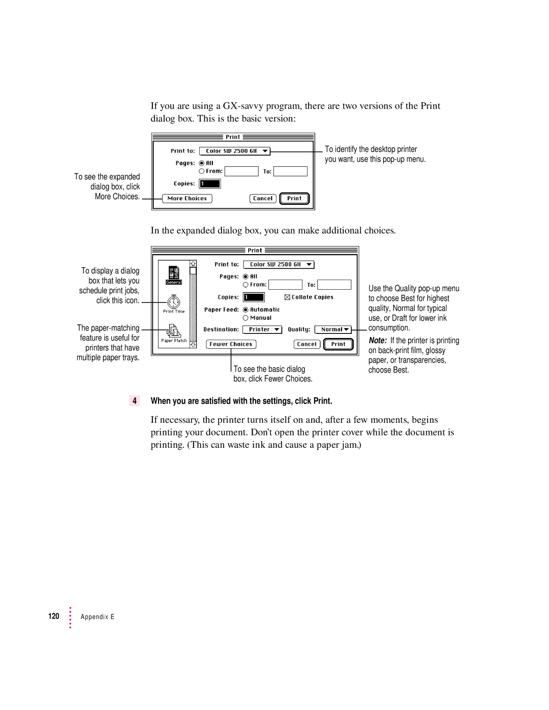 Apple 2500 manual Expanded dialog box, you can make additional choices 