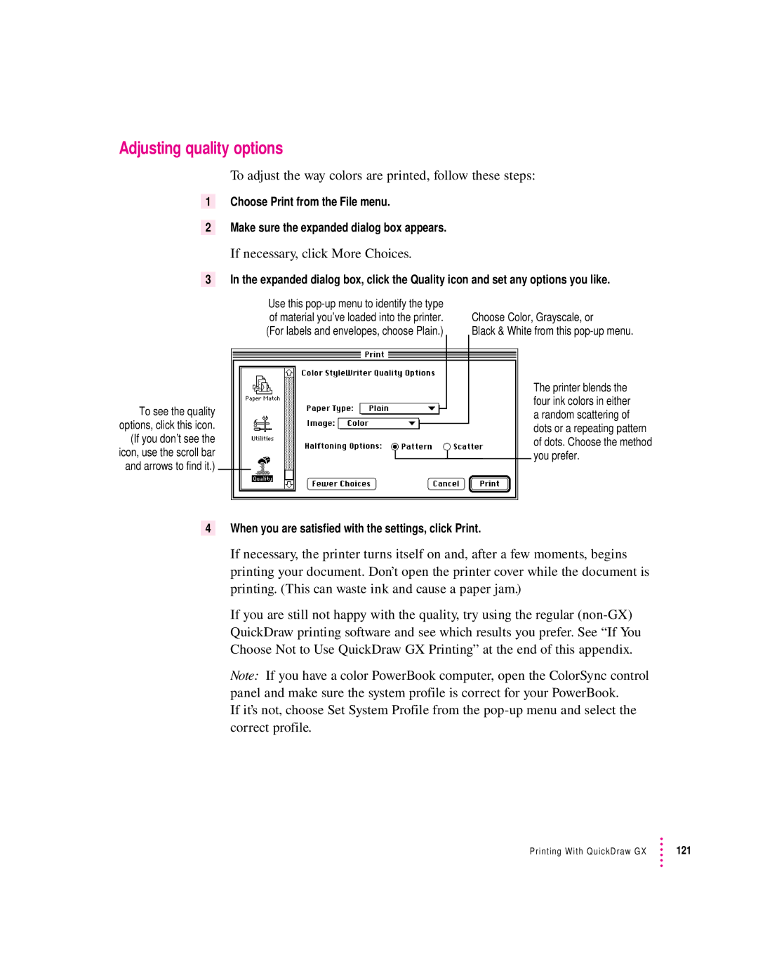 Apple 2500 manual Adjusting quality options, If necessary, click More Choices 