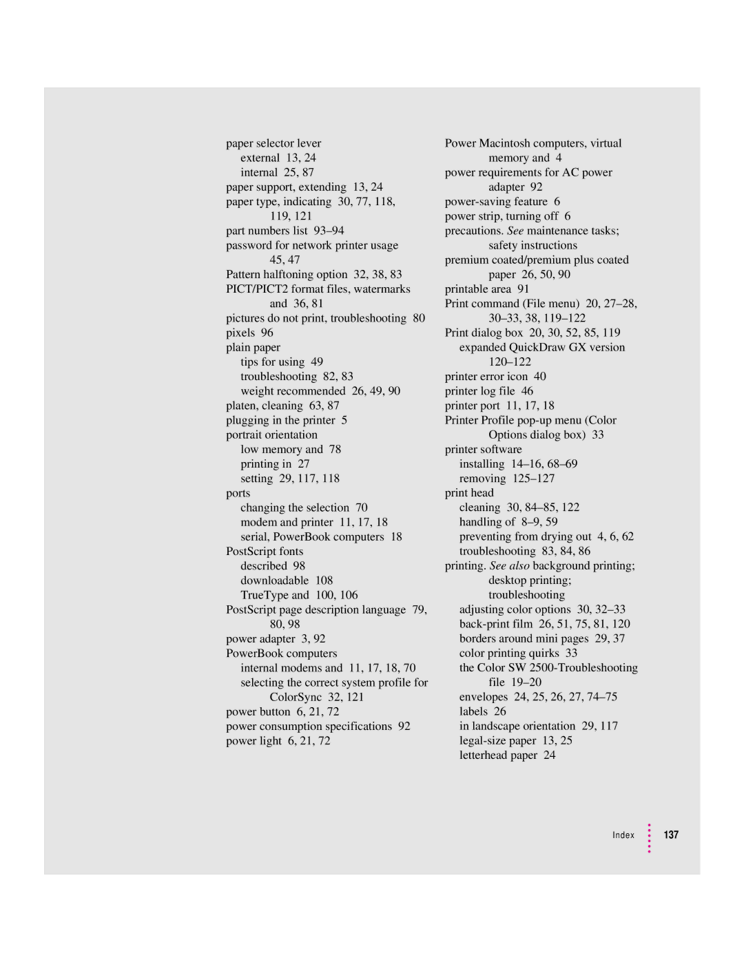 Apple 2500 manual Index 